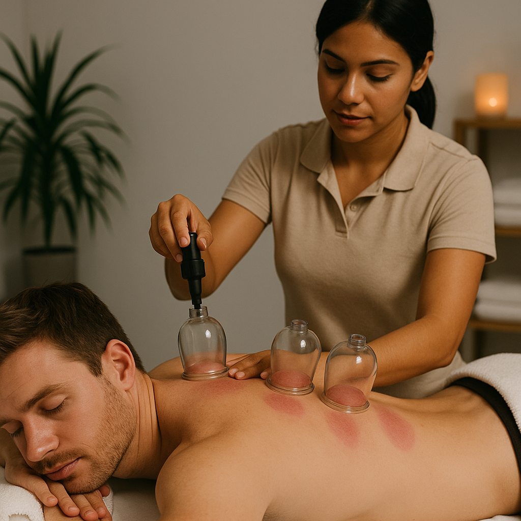 Cupping therapy in Medellín - cups placed along back for circulation and detoxification