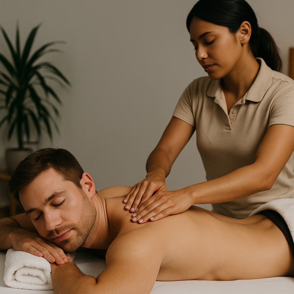 Massage therapy in Medellín - patient on medical bed receiving professional massage